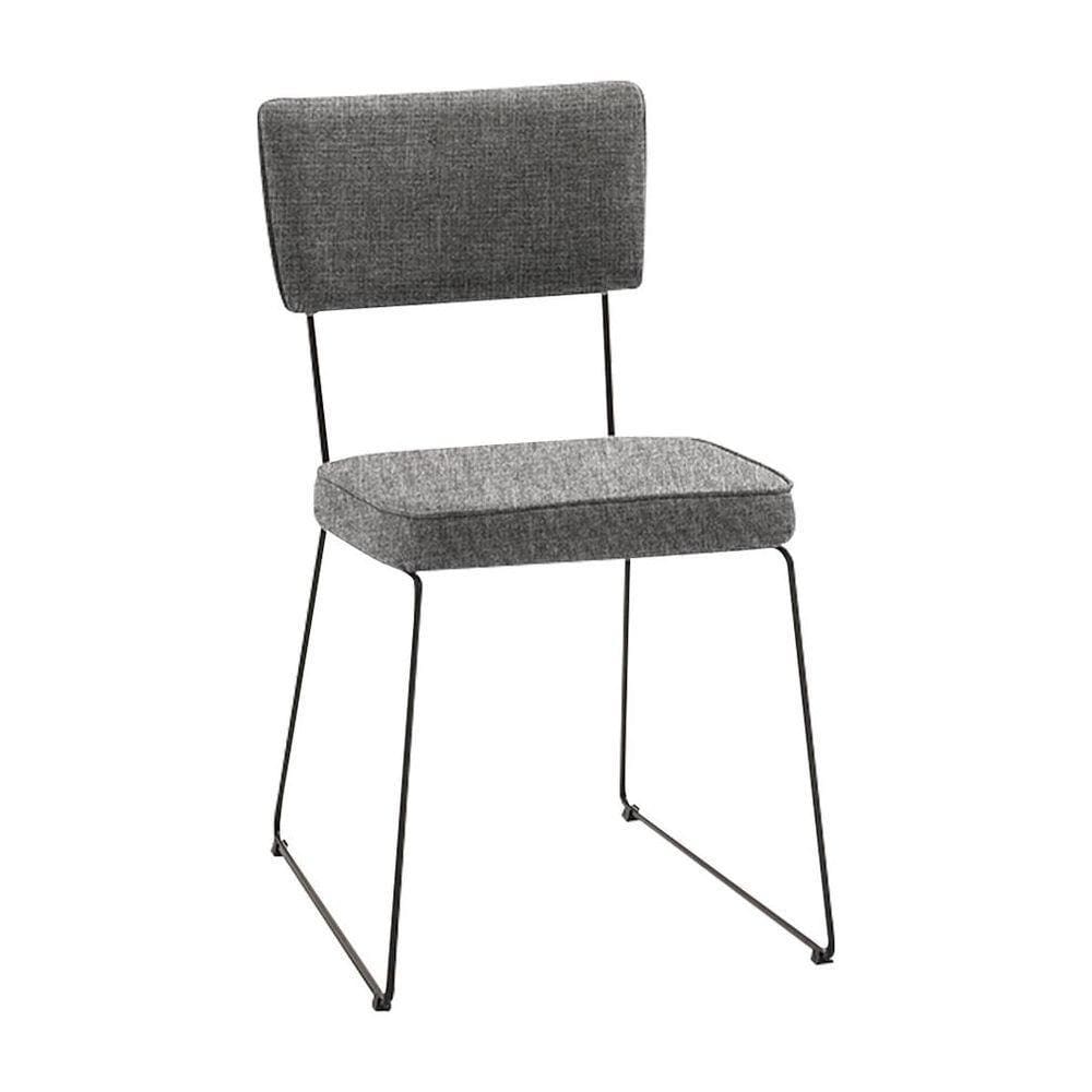 Cadeira De Jantar Decorativa Base Aço Preto Luigi Linho Cinza