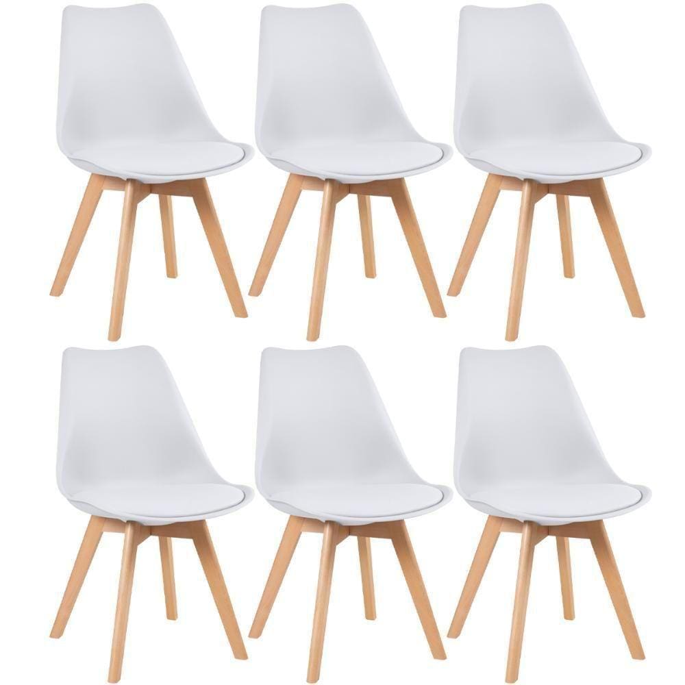 Kit 6 Cadeiras Com Assento Estofado Leda Branco