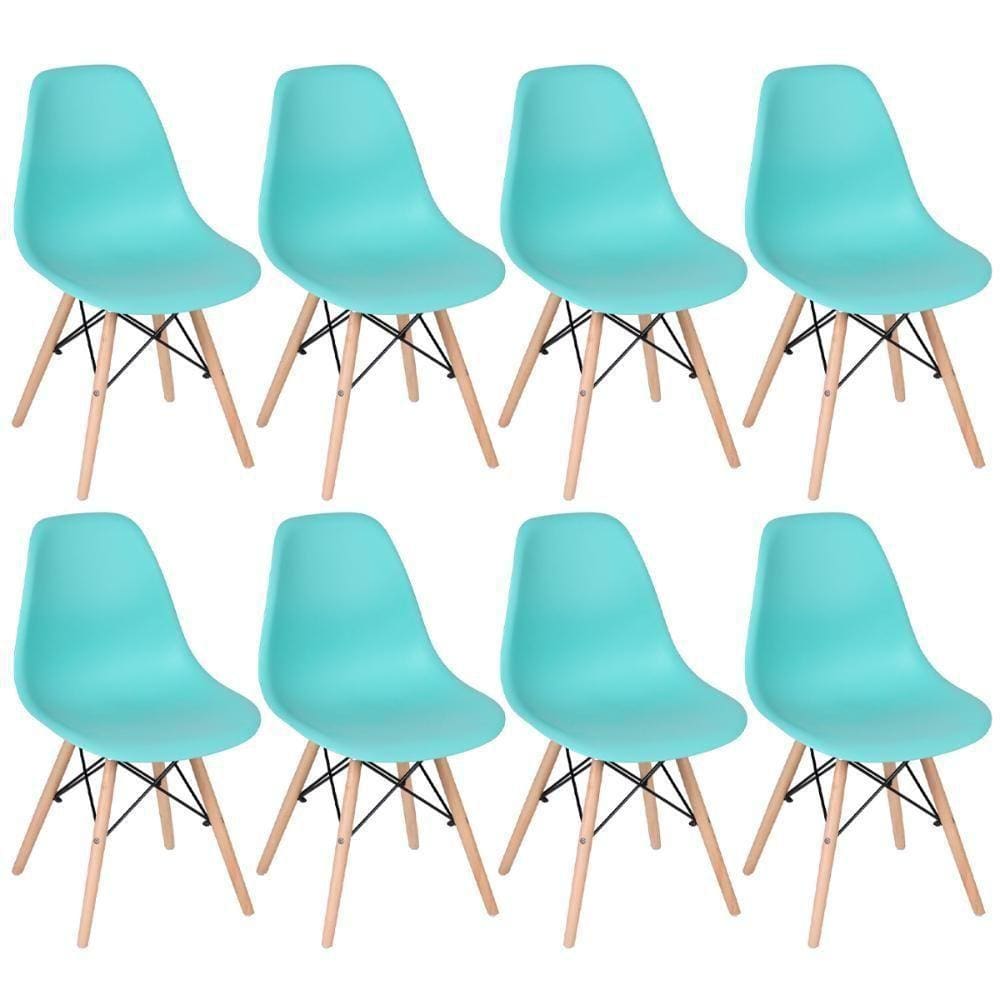 Kit 8 Cadeiras Charles Eames Eiffel Dsw Com Pés De Madeira Clara Verde Tiffany