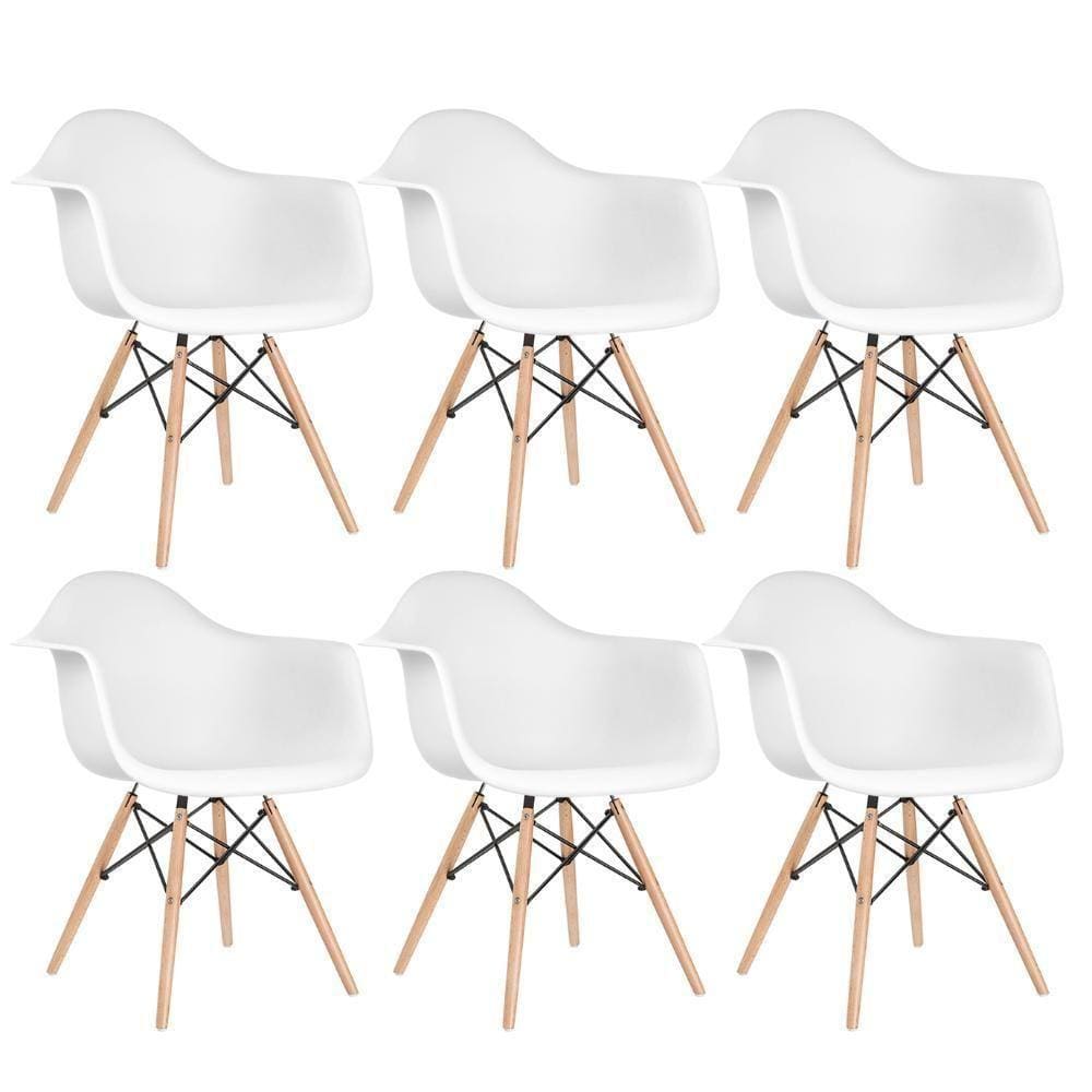 Kit 6 Cadeiras Charles Eames Eiffel Daw Com Braços E Pés De Madeira Clara Branco