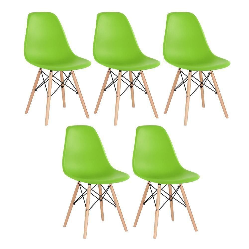 Kit 5 Cadeiras Charles Eames Eiffel Dsw Com Pés De Madeira Clara Verde Claro