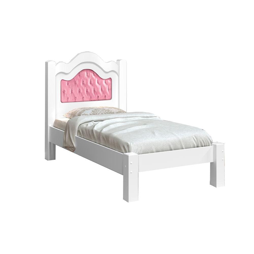 cama de solteiro padrao estrado e pes reforçado Ligia branco/rose