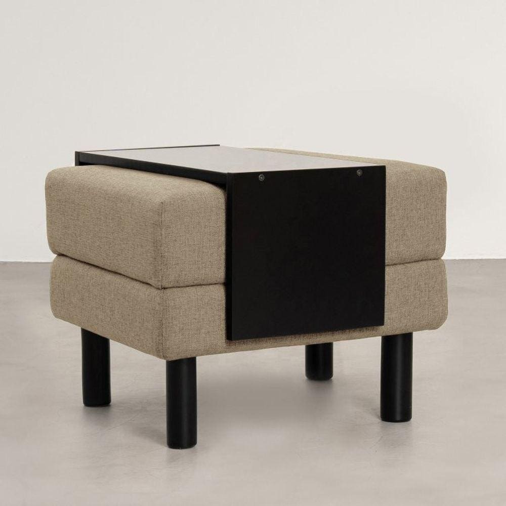 Conjunto Puff Baú 60cm e Bandeja Antúrio CabeCasa MadeiraMadeira Bege/Preto