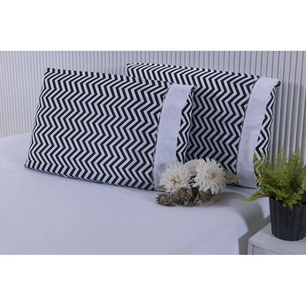 Jogo Lençol Queen Size 3 Peças 100% Algodão Chevron Estampa