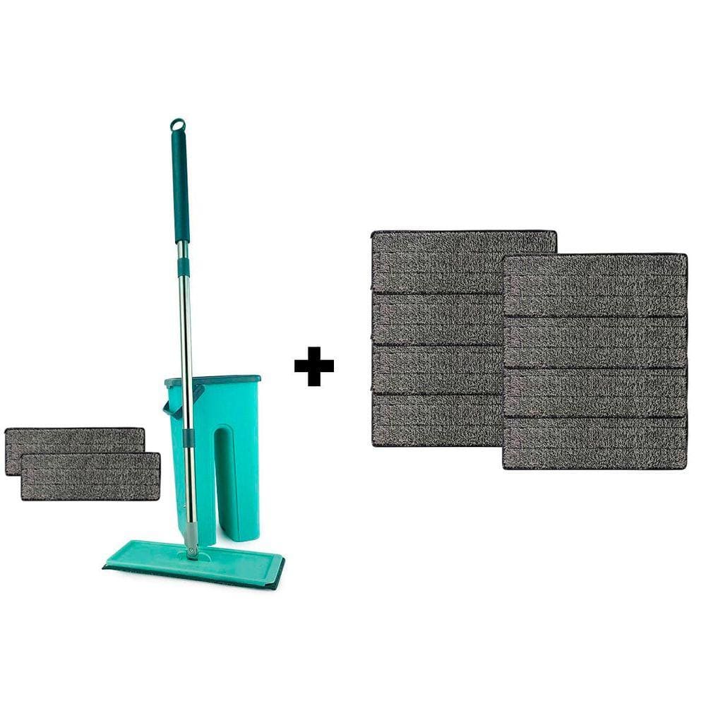 Kit 8 Refil + Mop Flat Cabo Inox Com Balde Lava e Saca Esfregão Multiuso Limpa Esterilizar Brilho