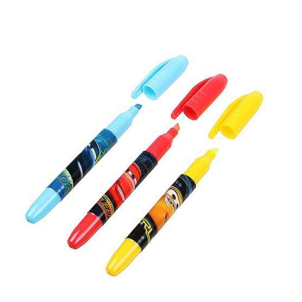 Caneta Marca Texto Infantil Colors Com 3 Pecas Carros