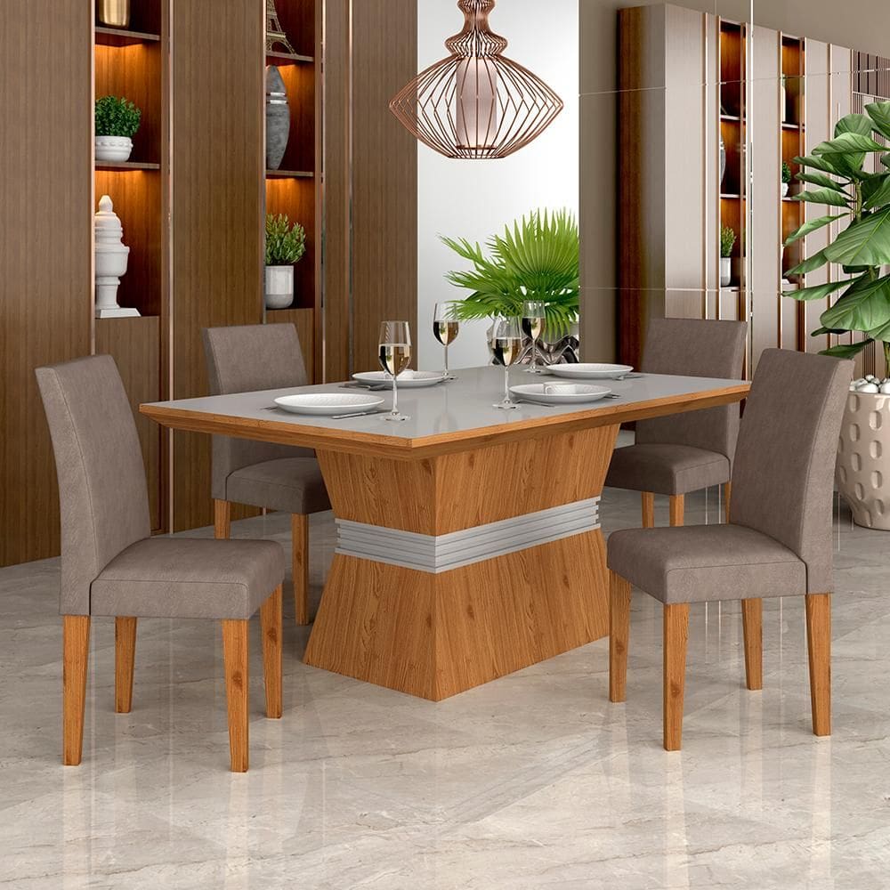 Mesa Com 4 Cadeiras 1,36 Versalhes Cin/off Whit/cap - Móveis Arapongas