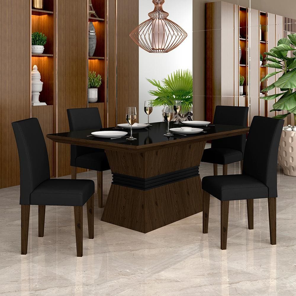 Mesa Com 4 Cadeiras 1,36 Versalhes Imb/preto/preto - Móveis Arapongas