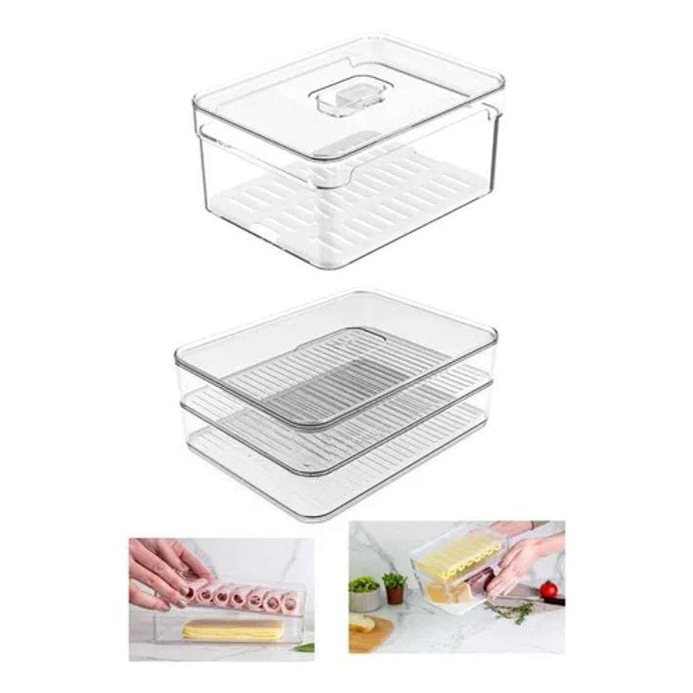 Kit 2 Organizadores De Geladeira 2,2L E Porta Frios Duplo Ou