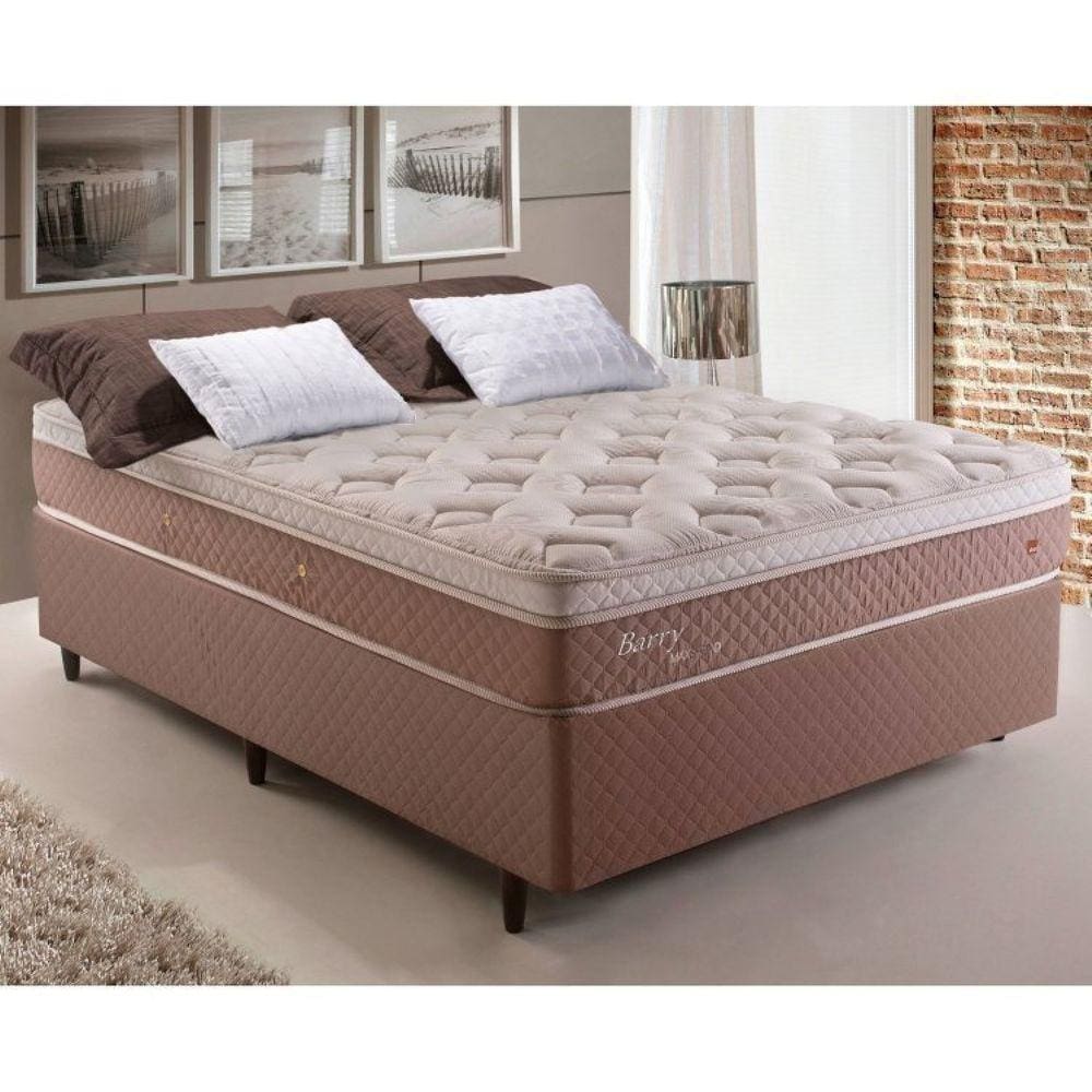 Conjunto Cama Box Colchão Casal Molas Maxspring 138x88x25cm Barry Herval Bege