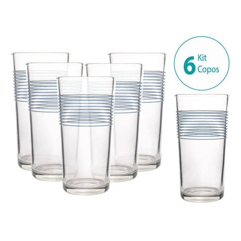 Jogo De Copo De Vidro Stilo Tiffany 6Pçs 250Ml Casalinda Az