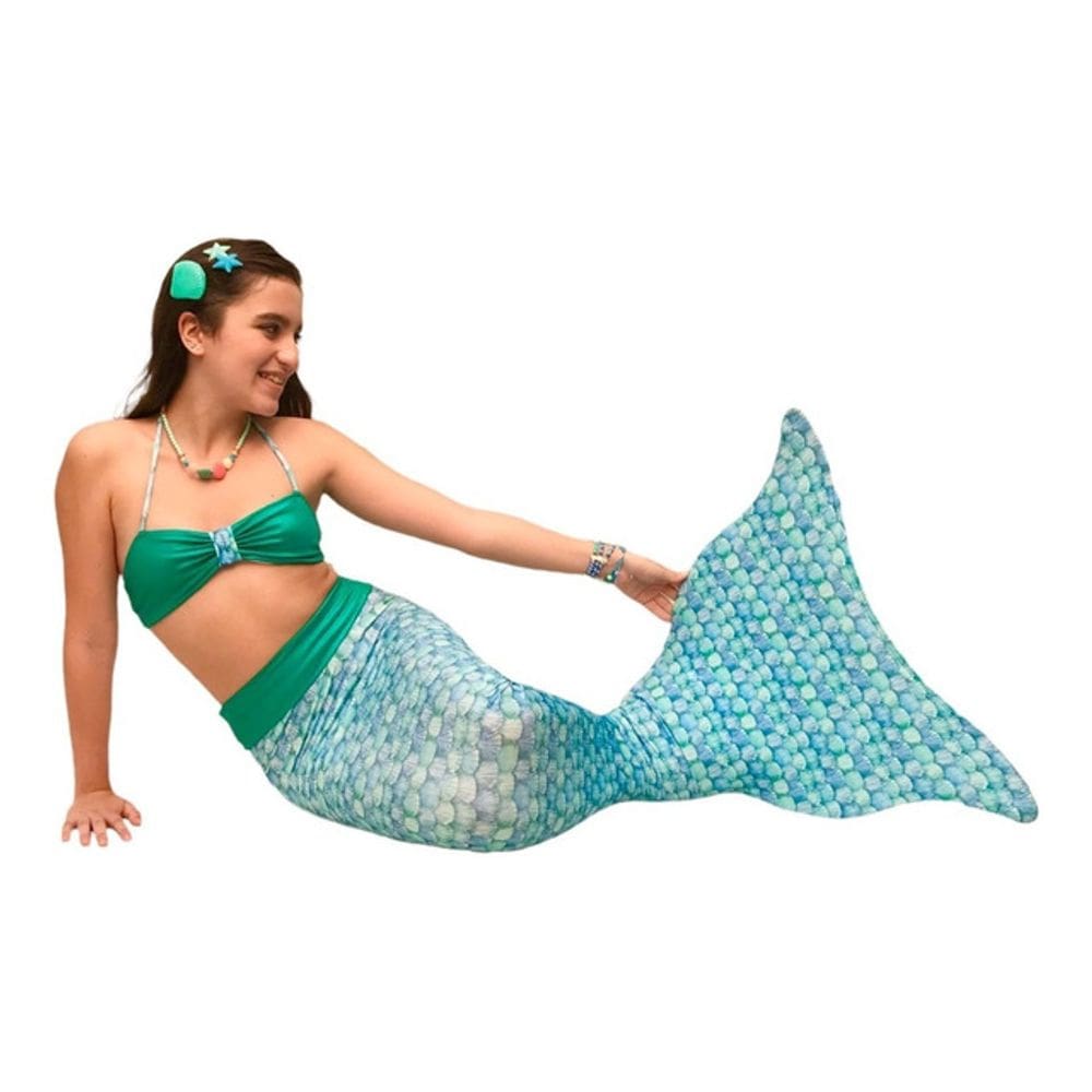 Cauda de Sereia Completa para Nadar + Nadadeira Concha Azul