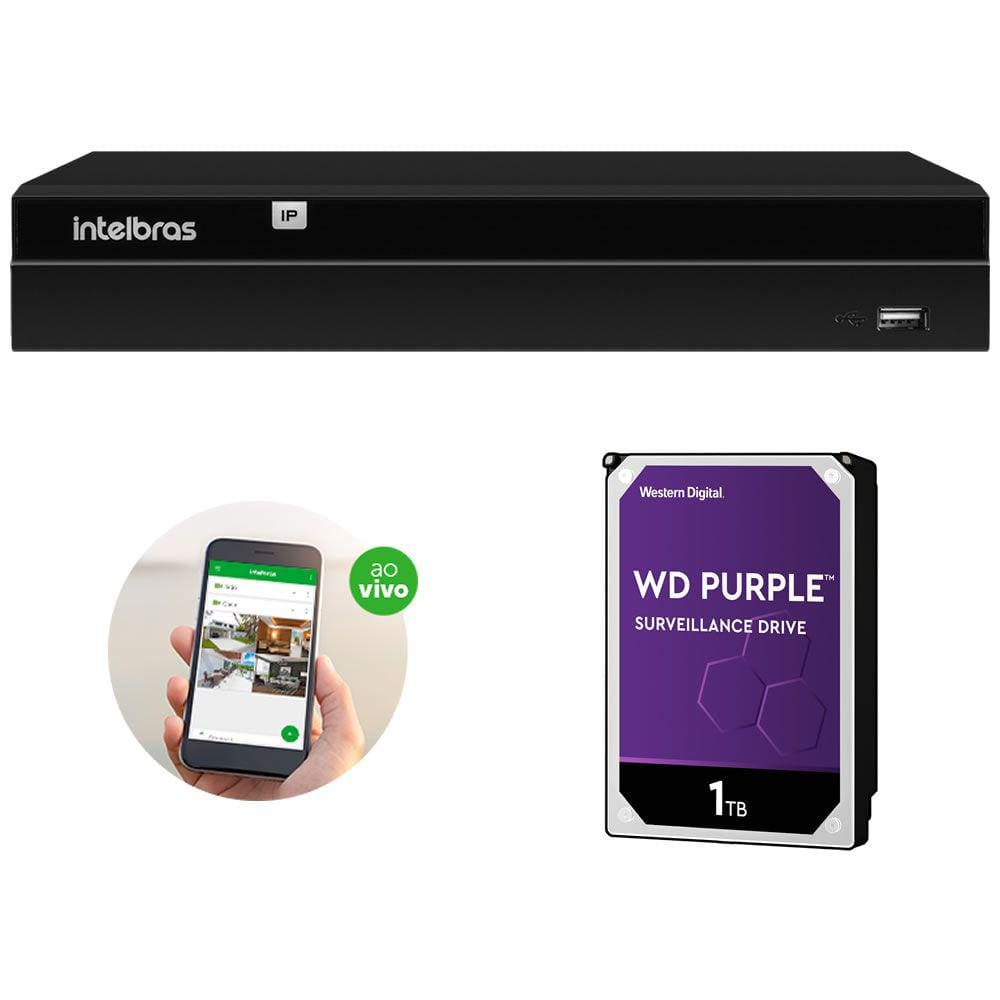 Gravador Digital de Vídeo NVR 8 Canais 4K PoE NVD 1408 P + HD 1 Tera Intelbras