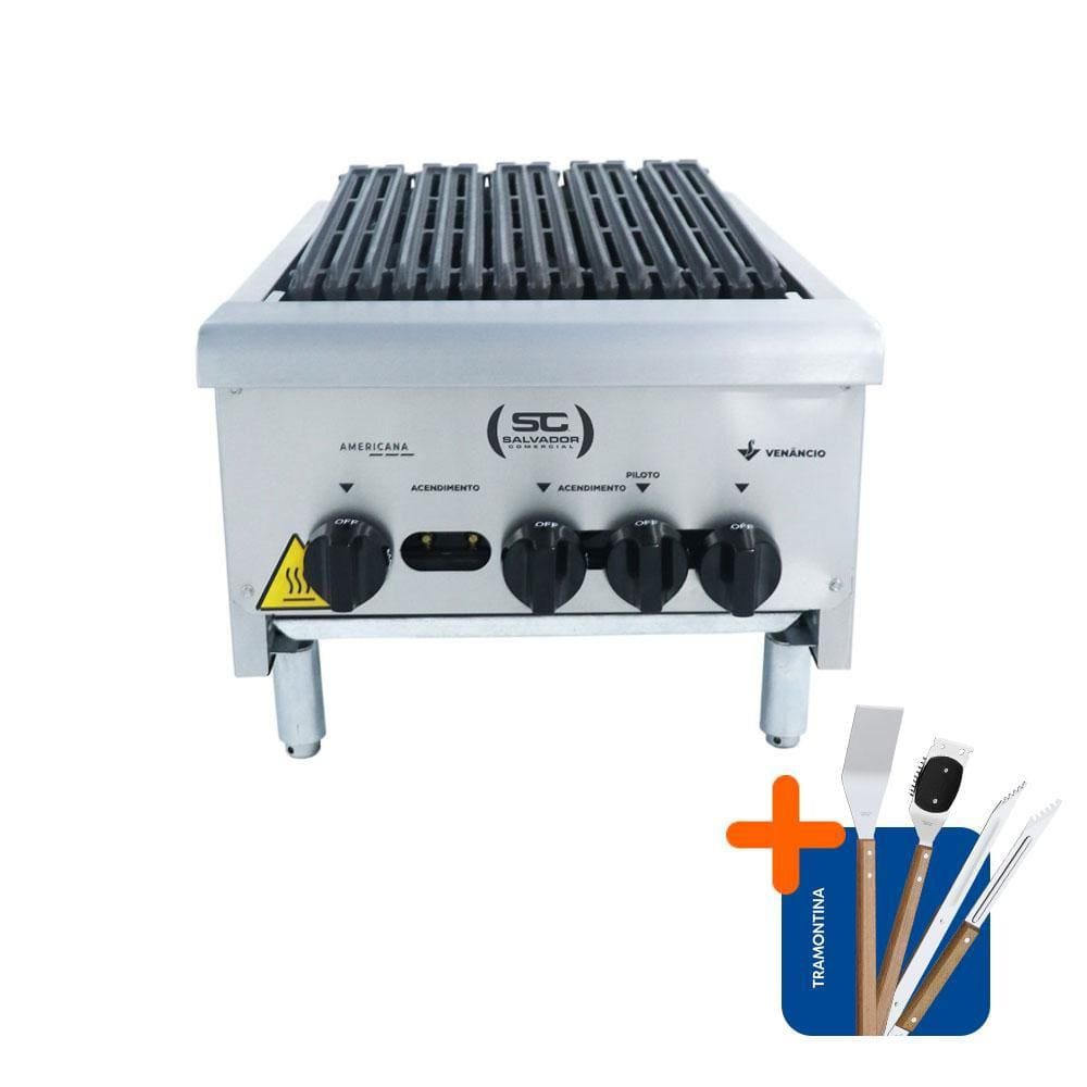 Chapa Charbroiler Americana Profissional Grill 45cm Gás Inox Cgg45 e Utensílios - Venâncio