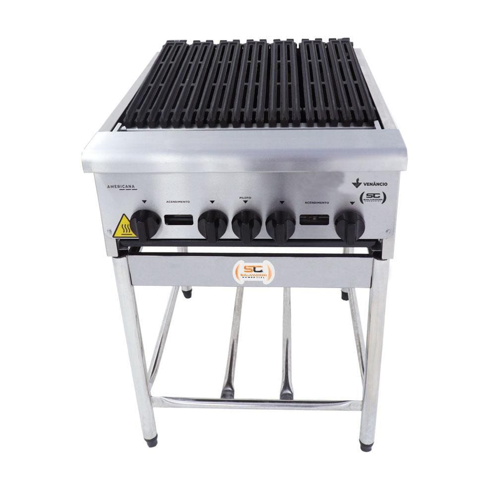 Chapa Charbroiler Americana Profissional Grill Churrasqueira 60cm Gás Inox com Pé CGGP60 - Venâncio