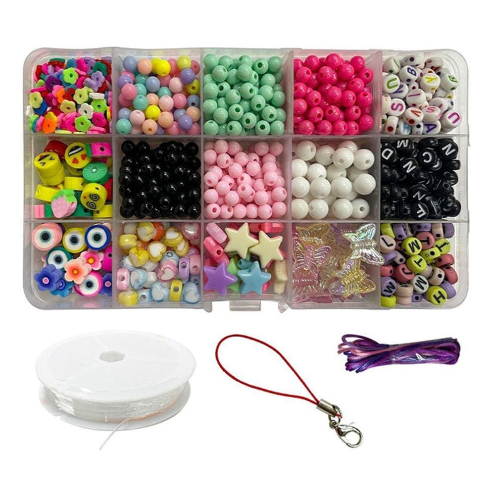 Kit Miçanga Infantil P/ Montar Pulseiras Strap Phone 1250pçs