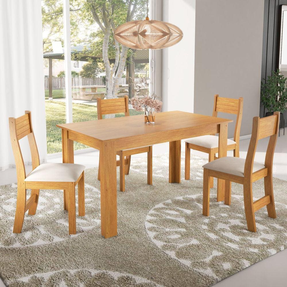 Conjunto para Sala de Jantar com 4 Cadeiras Cloe Viero Marrom/Bege