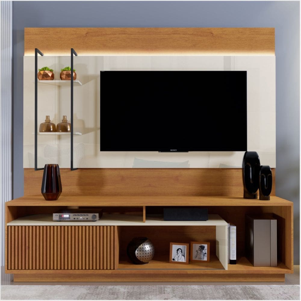 Rack com Painel para TV até 65 Polegadas 100% MDF Granada Naturalle/Off White