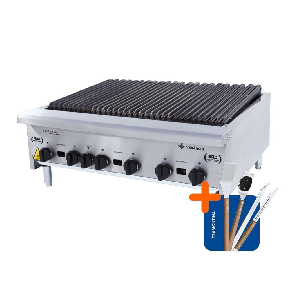 Chapa Charbroiler Americana Profissional Grill 90cm Gas Inox Cgg90 e Utensílios - Venâncio