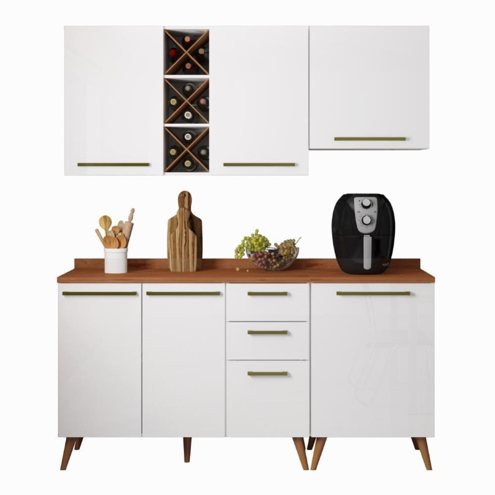 Armário De Cozinha Completa Com Adega 6 Portas 3 Gavetas Favorita Branco / Natura