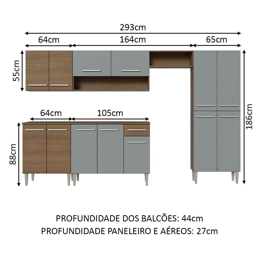 Armário de Cozinha Completa Madesa Emilly 293001 com Balcão e Paneleiro -  Rustic/Preto