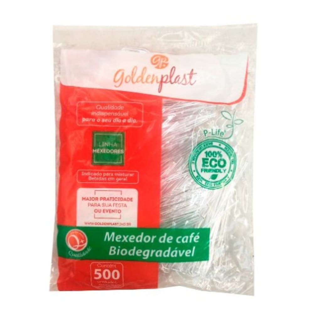 Mexedor Palheta Biodegradável p/ Café Cristal c/ 500 Un GoldenPlast