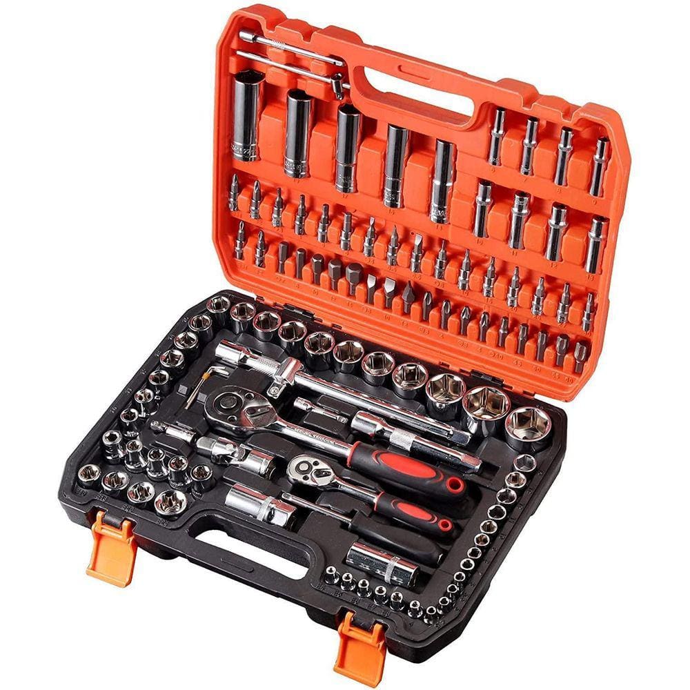 Jogo De Soquete Aço Crv Profissional 108 Pcs Catraca 1/2E1/4