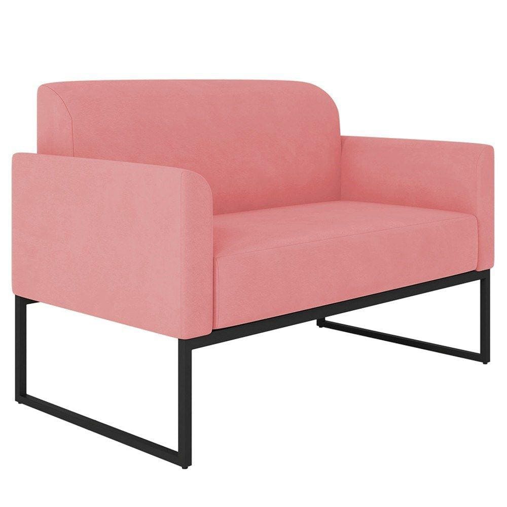 Poltrona Namoradeira 2 Lugares Base Industrial Preta Maressa S17 Suede Rosê - Ibiza