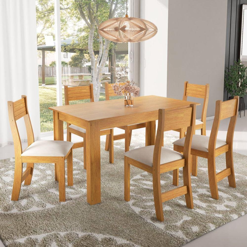 Conjunto para Sala de Jantar com 6 Cadeiras Armani Viero Marrom/Bege