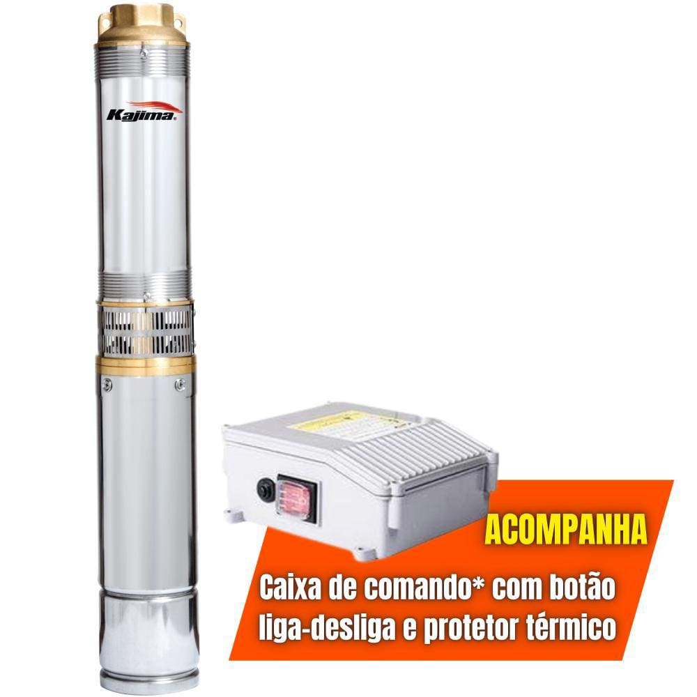 Bomba Tipo Caneta Elétrica Submersa Para Poços Artesianos Monofásico 220v 2,3 Amperes 0,3cv 0,3HP 2,5 Polegadas 11 Estágios Com Caixa de Comando