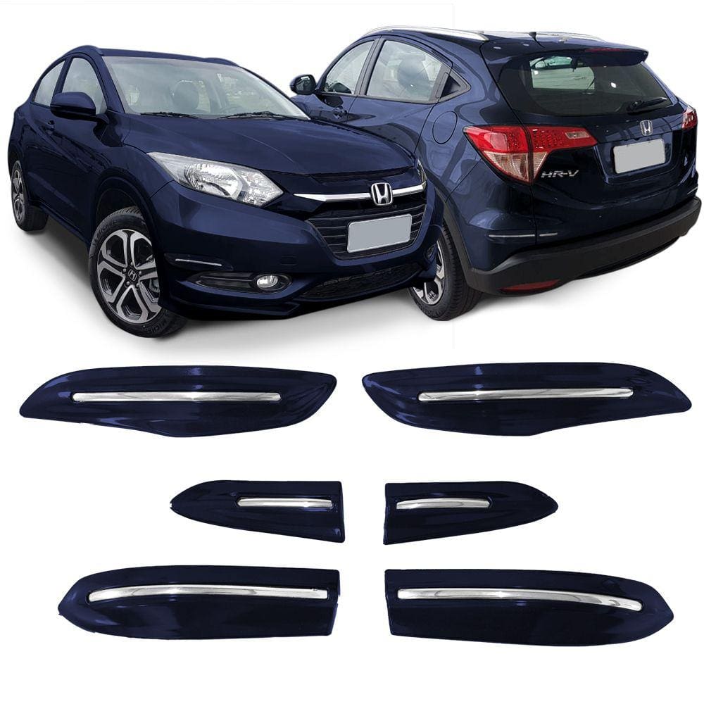 Jogo Protetor Para-choque Friso Honda HR-V 2016 a 2022 Azul Cósmico com Filete Cromado 6 Peças