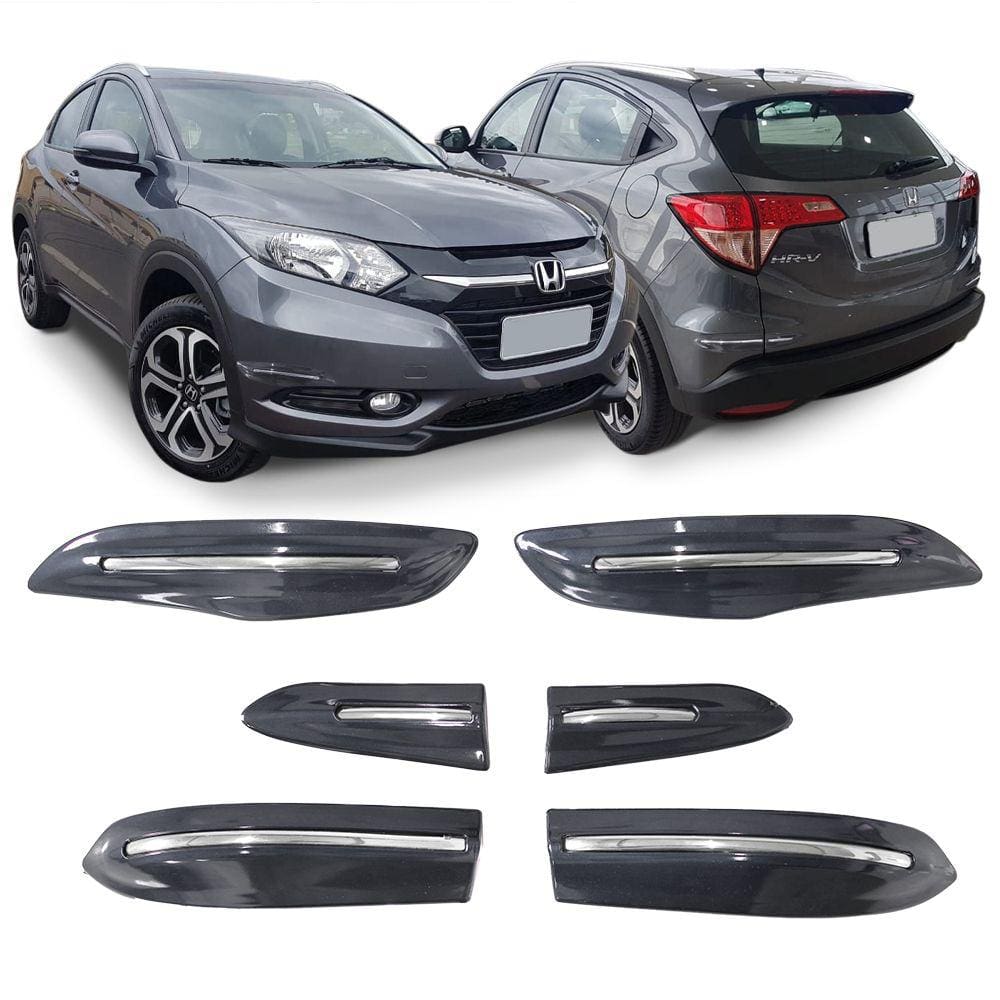 Jogo Protetor Para-choque Friso Honda HR-V 2016 a 2022 Cinza Barium com Filete Cromado 6 Peças