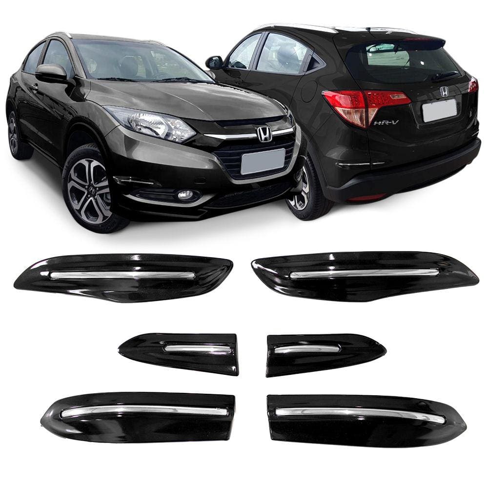 Jogo Protetor Para-choque Friso Honda HR-V 2016 a 2022 Preto Cristal com Filete Cromado 6 Peças