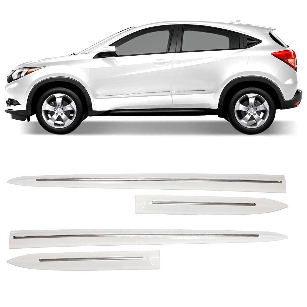 Jogo Friso Lateral Honda HR-V 2016 2017 2018 2019 2020 2021 2022 Branco Estelar com Filete Cromado
