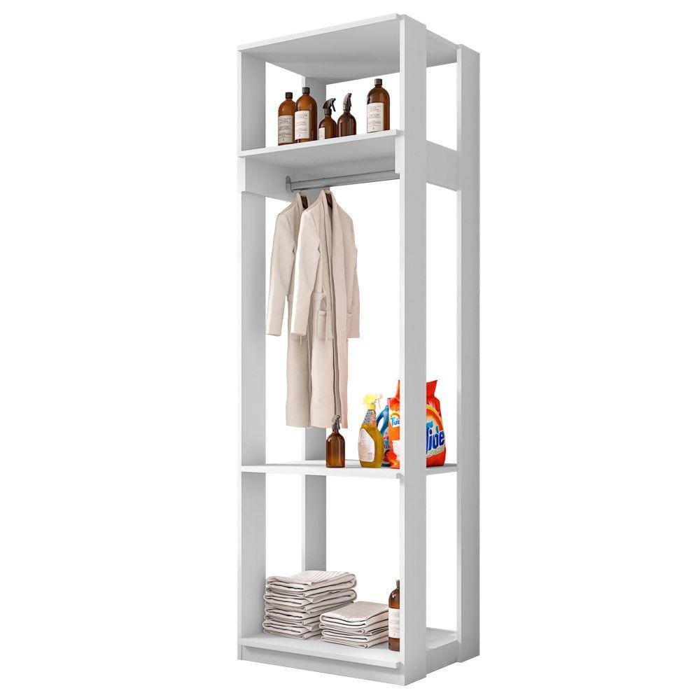 Módulo Guarda Roupa Closet 58cm Com Prateleiras Titan Branco Velluto - Móveis Leão