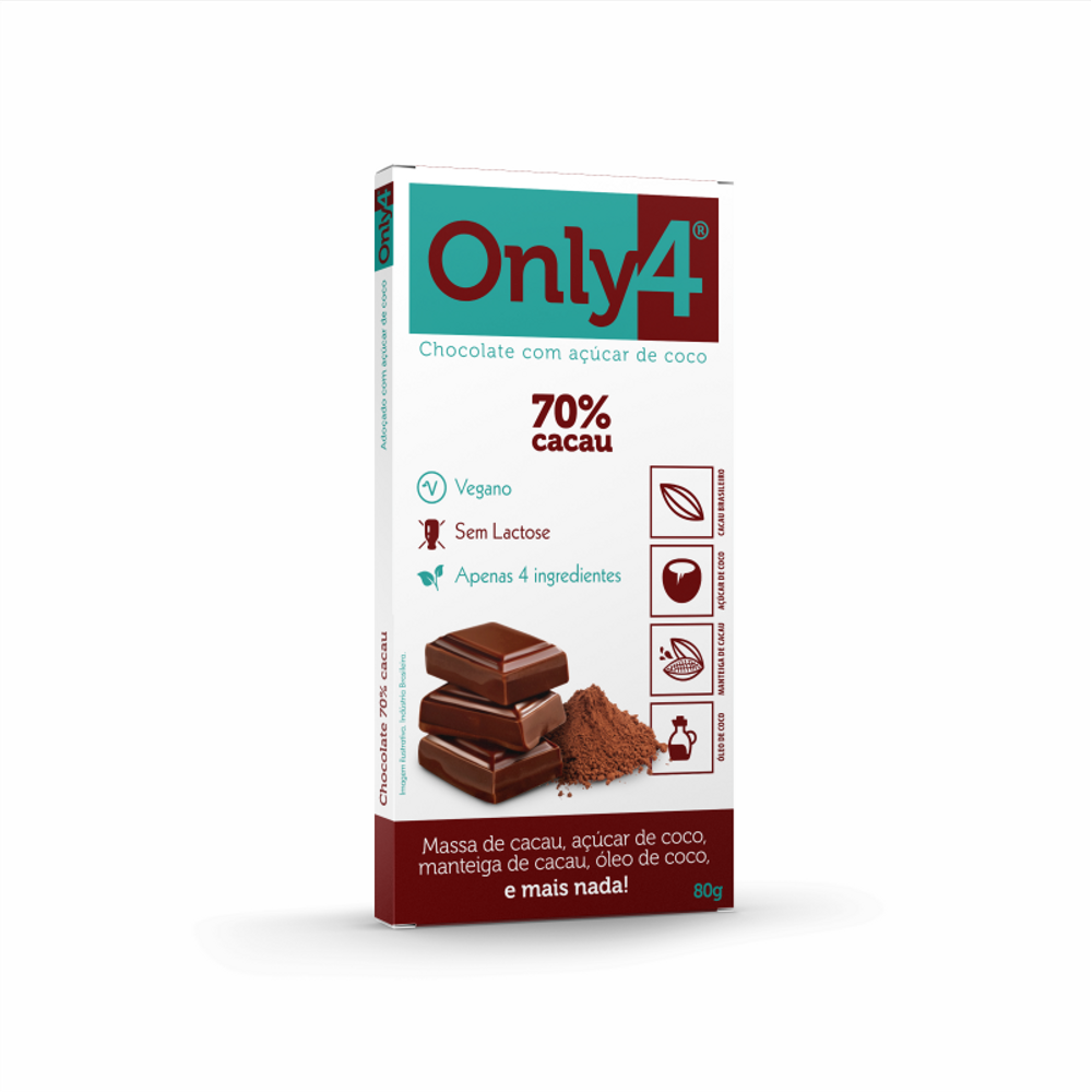 Kit 2X: Chocolate 70% Cacau Sem Lactose Vegano Only4 80G