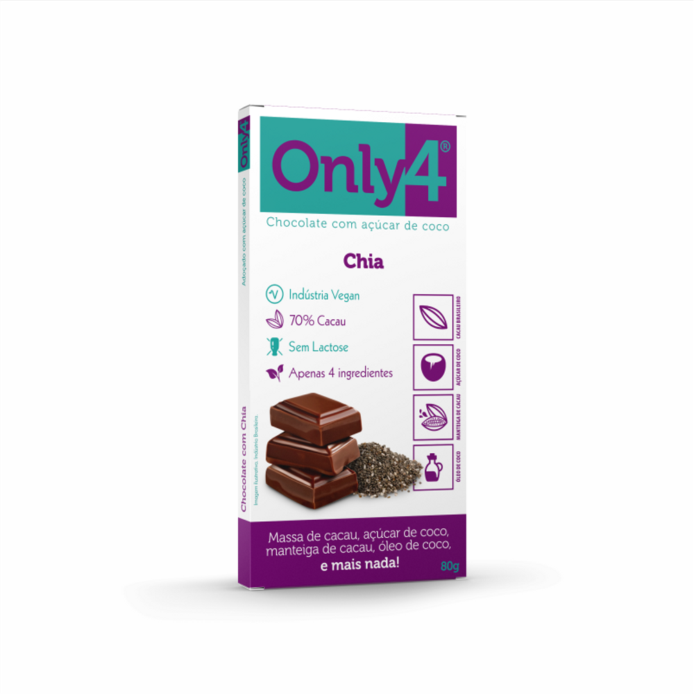 Kit 2X: Chocolate 70% Cacau Chia S/ Lactose Vegano Only4 80G