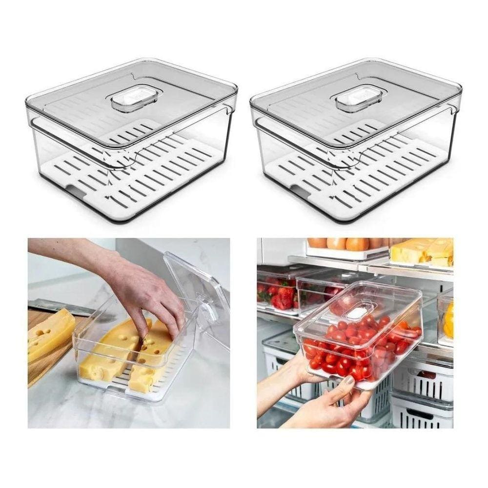 2 Organizador De Geladeira 2,2 Litros Com Cesto Clear Fresh