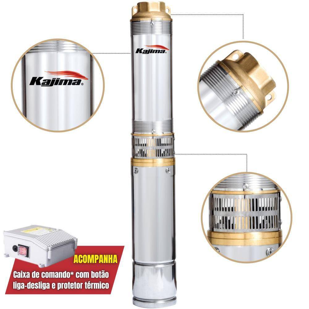 Motobomba Submersa tipo Caneta Kajima 2,5 Polegadas 0,5HP 16 Estágios 220V Corrente de 2,9 Amperes Com Filtro de Sucção e Carcaça Reforçada em INOX