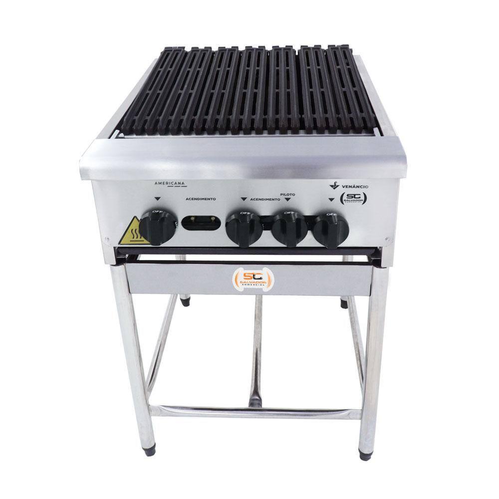 Chapa Charbroiler Americana Profissional Grill Churrasqueira 45cm Gás Inox Com Pé Cggp45 - Venâncio