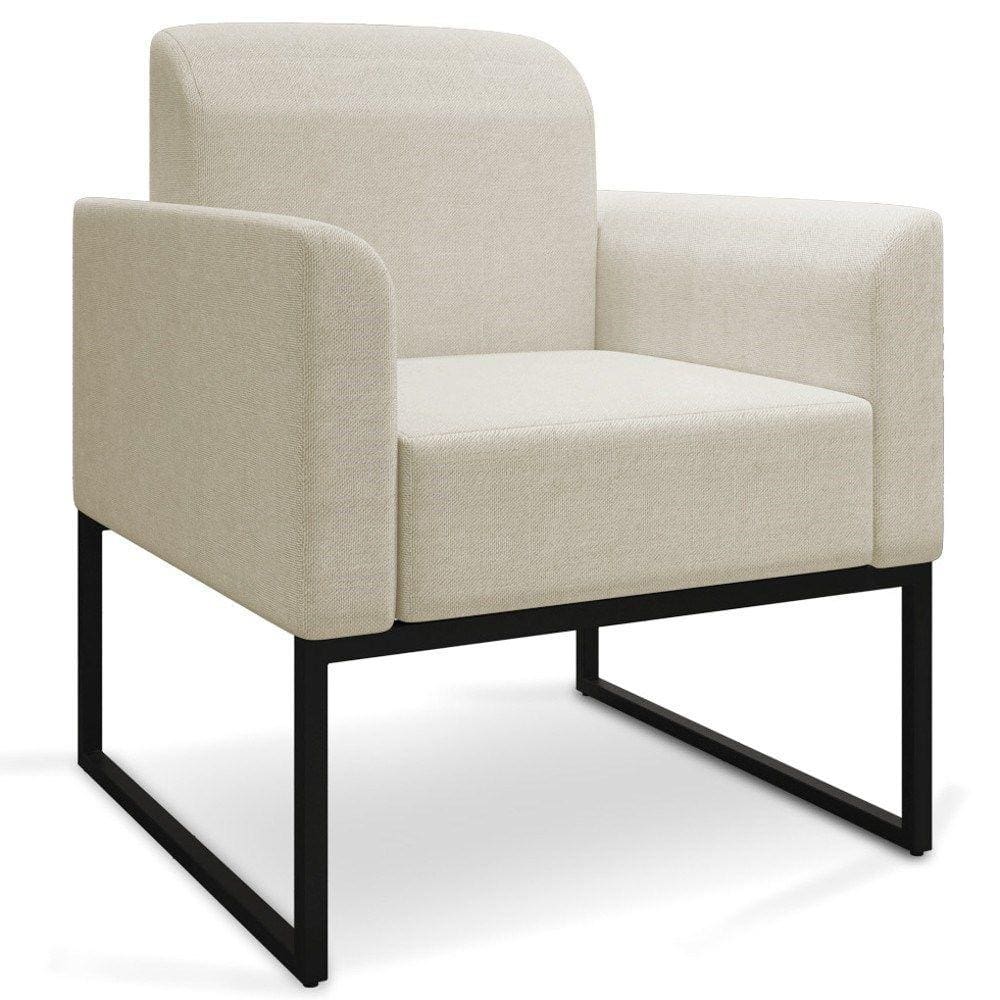 Poltrona Decorativa Base Industrial Preto Maressa A19 Linho Grosso Bege - Ibiza