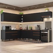 Armário de Cozinha Completa de Canto 512cm Preto Reims Madesa 01