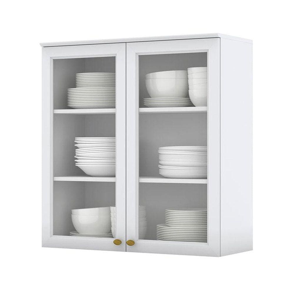 Armário Aéreo 2 Portas de Vidro 80 cm Americana Branco HP - Henn