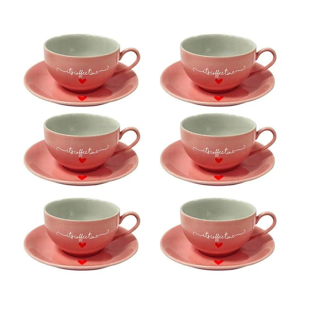 Conjunto De Xícaras De Café 12 Peças Rosa 160Ml