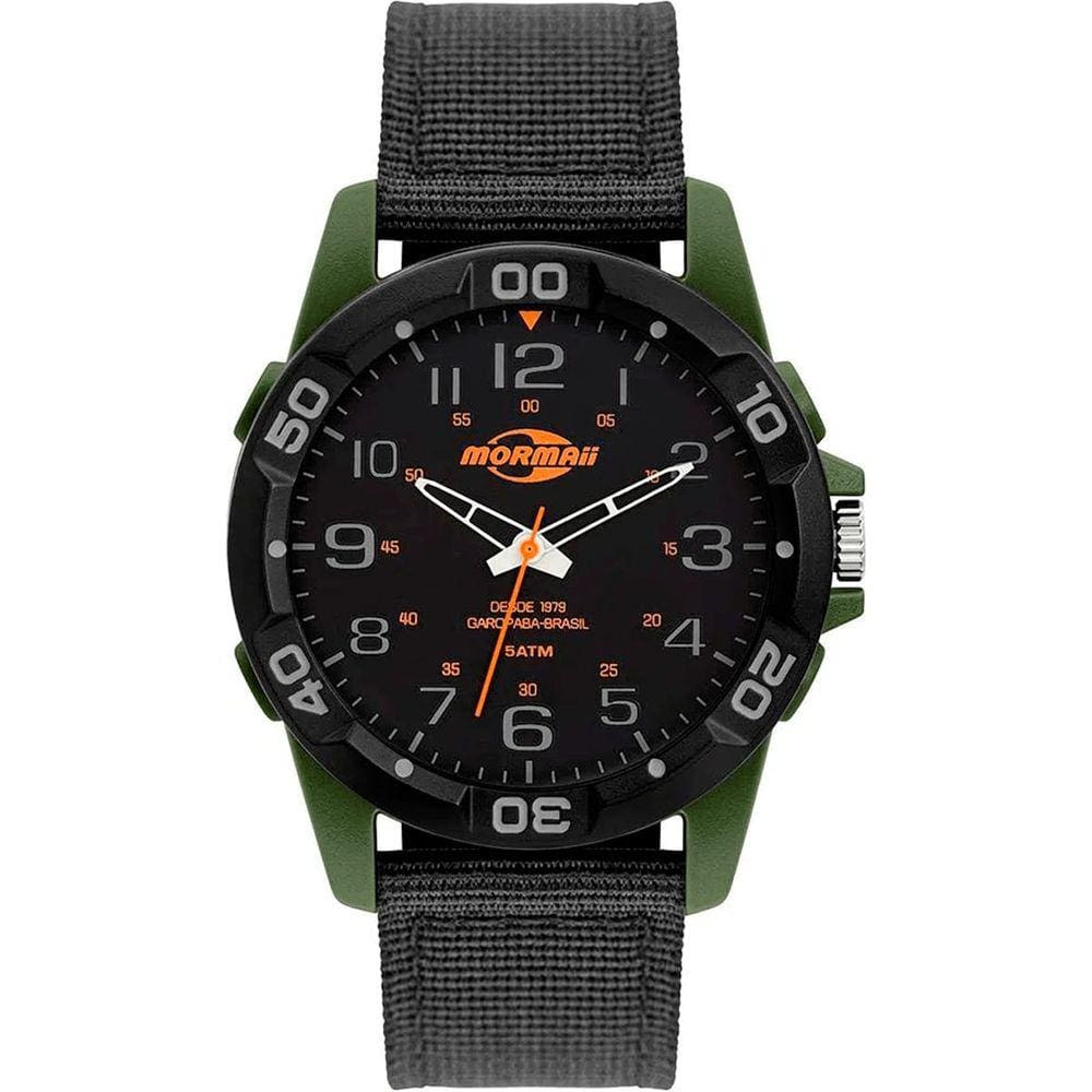 Relógio Masculino Mormaii Verde Preto Laranja Vintage Resistente à Água Analógico MOPC21JAR/8V