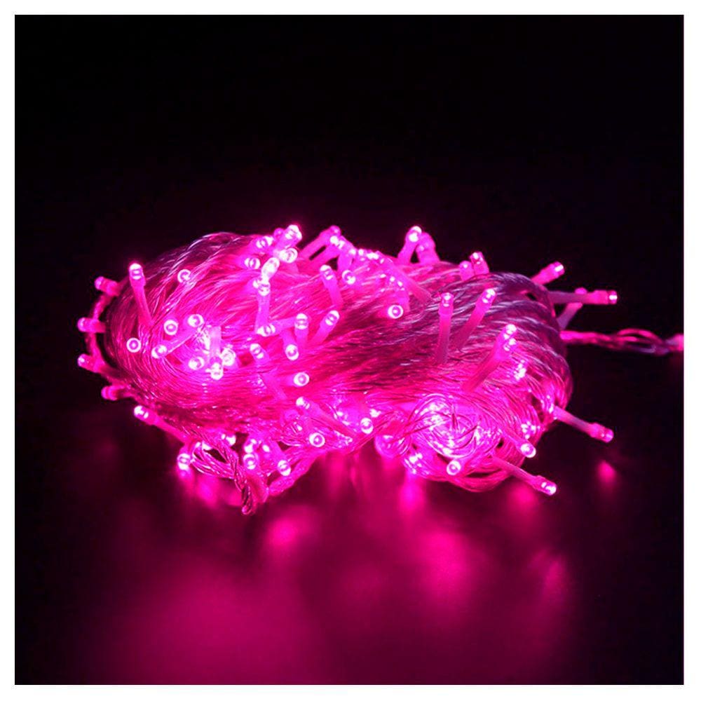 Pisca Cordão 100 Luzes Rosa LED 8 Funções 9 Metros 220v