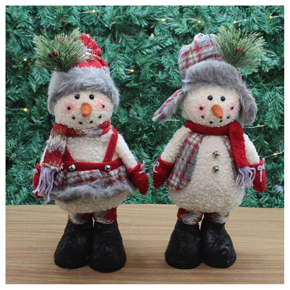 Dupla Enfeite Boneco De Neve Natal Em Tecido 38cm