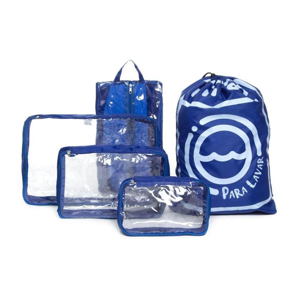 Kit Liso - 01 Organizador de mala + 01 Saco de Roupa Suja + 01 Organizador de Sapatos Azul