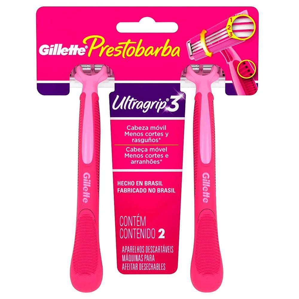 Aparelho De Depilar Prestobarba Ultragrip 3 Feminino - 2 Unidades