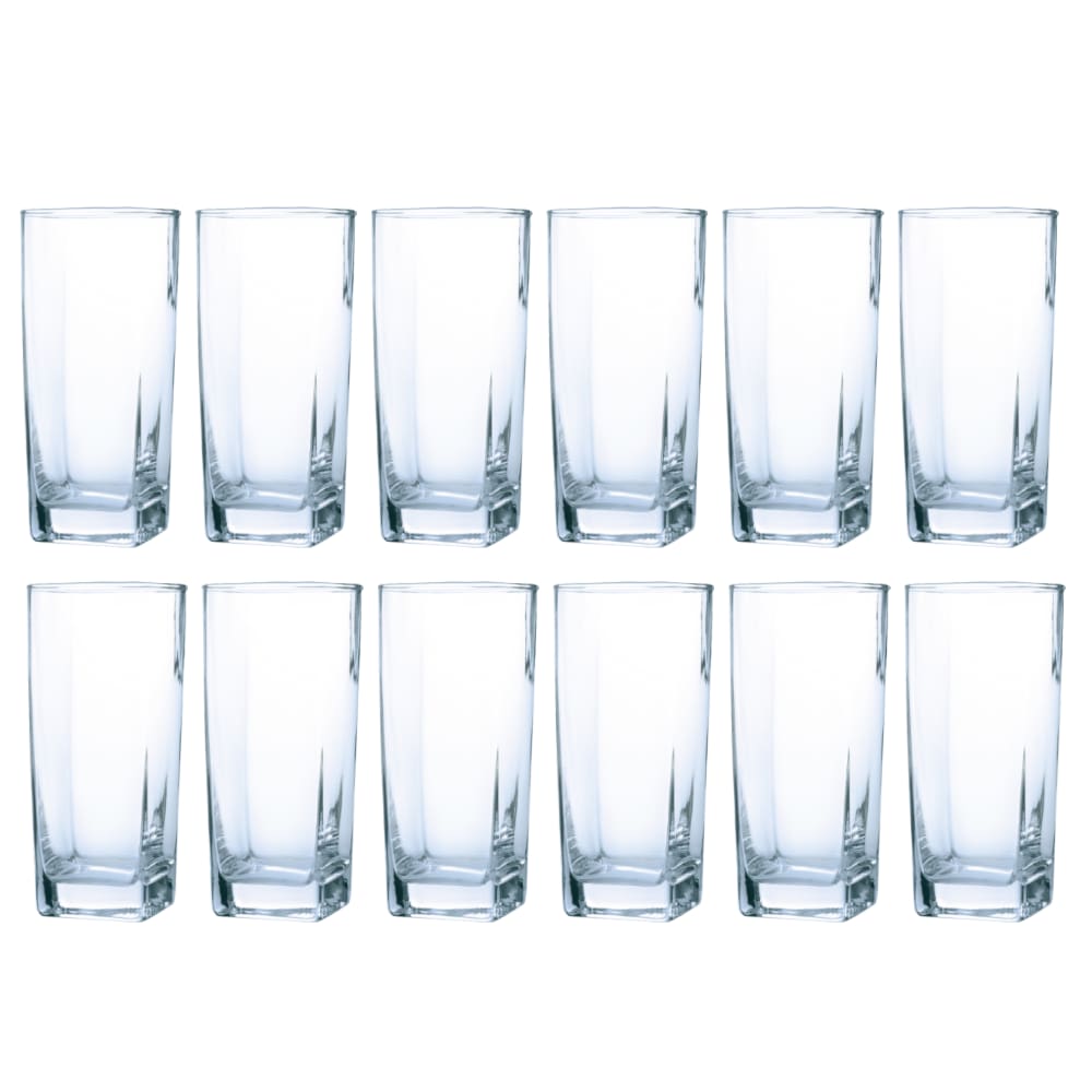 Copo Vidro 320ml Quadrado BALI Kit com 12 Transparente Luxo